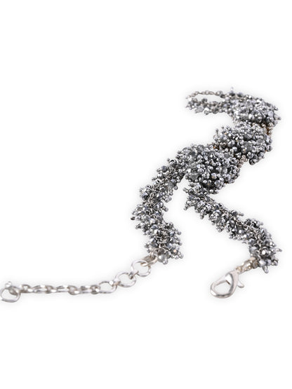 Silver Statement Hand Harness Bracelet with Ring | Statement Hathphool Hand Chain | Bridal & Festive Silver Jewellery