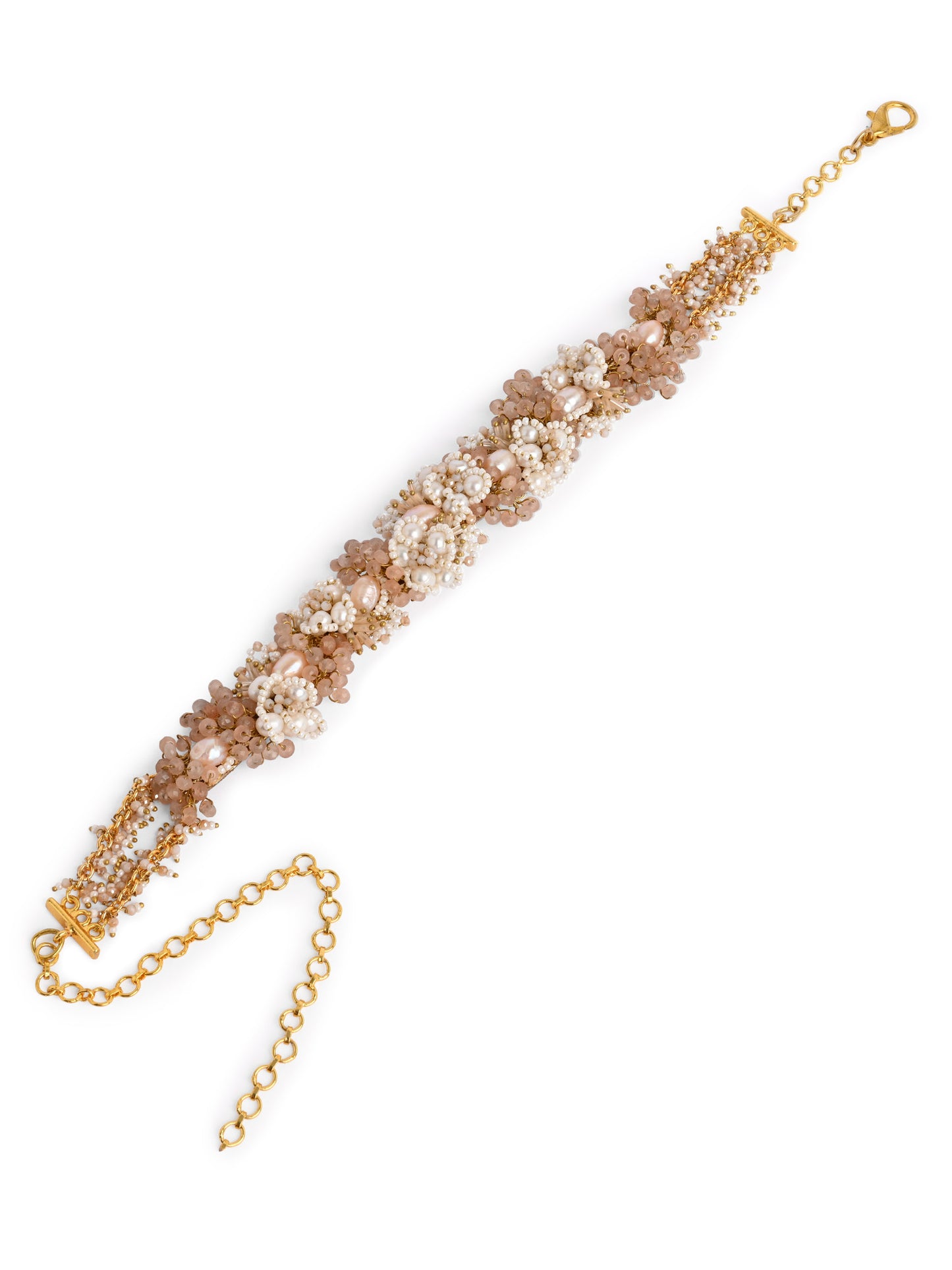 Gold Plated White Pearl Peach Stone Modern Choker