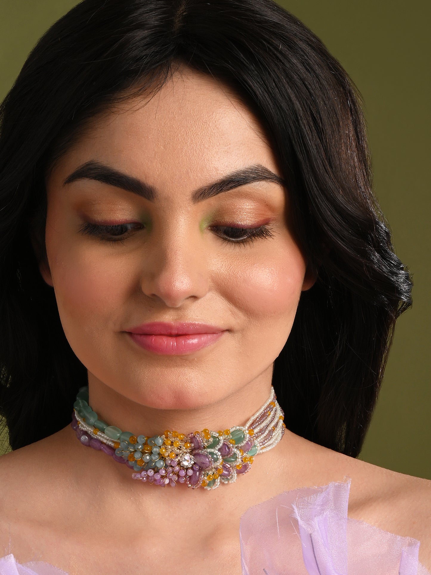 Colourful Stone Neckpiece For Haldi Mehendi Wedding