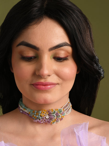 Colourful Stone Neckpiece For Haldi Mehendi Wedding
