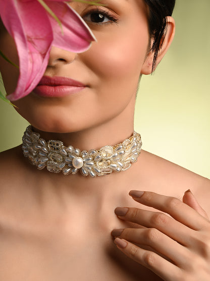 White Pearl And Stone Butterfly Choker Engagement Trendy Jewelry