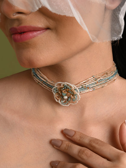 Multicolour Flower Pearl Beaded Stone Choker