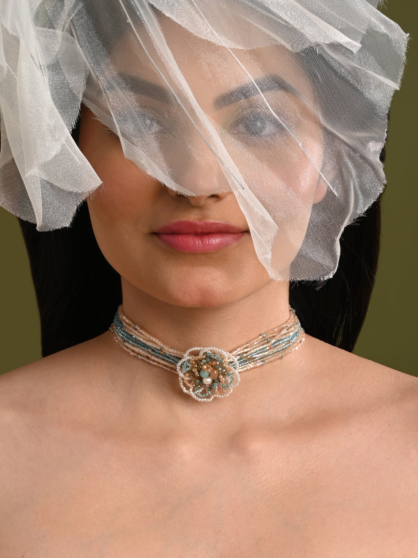 Multicolour Flower Pearl Beaded Stone Choker