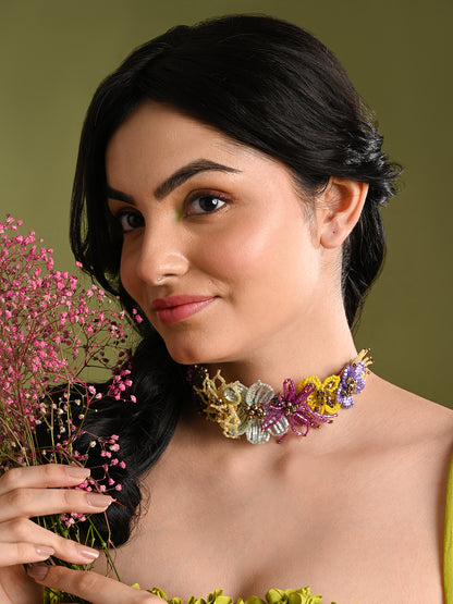 Colourful Crystal Classic Floral Choker Gold Plated