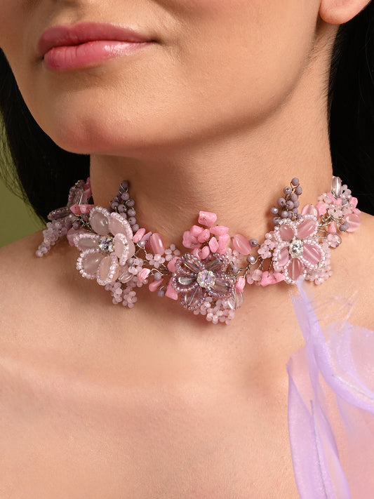 Pink Lilac Stone Floral Classic Choker Carnival Jewelry