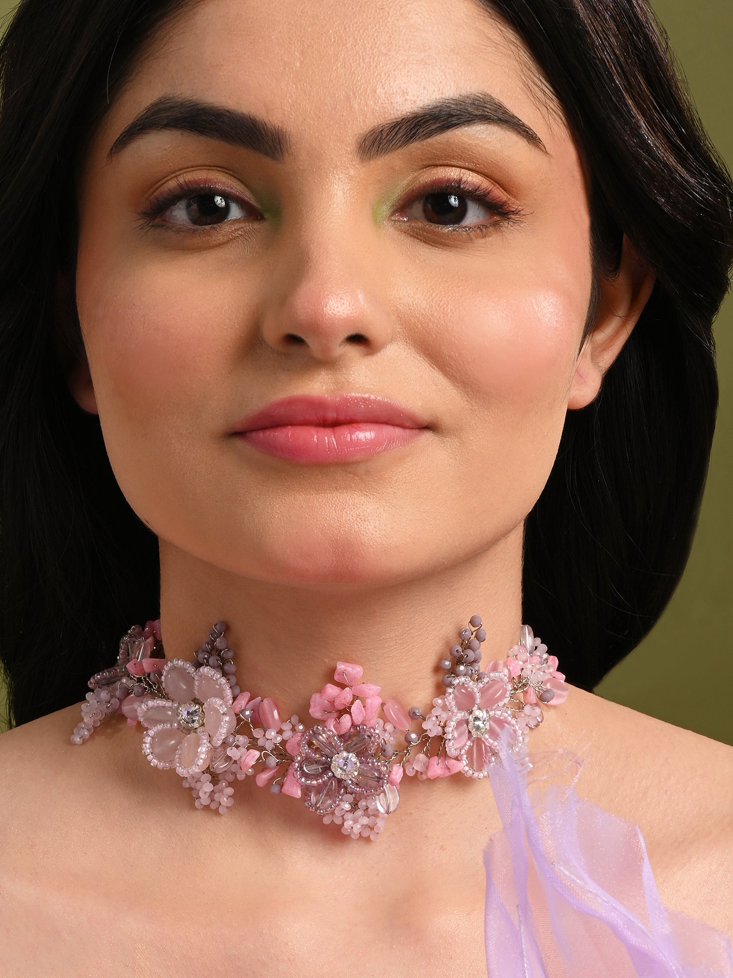 Pink Lilac Stone Floral Classic Choker Carnival Jewelry