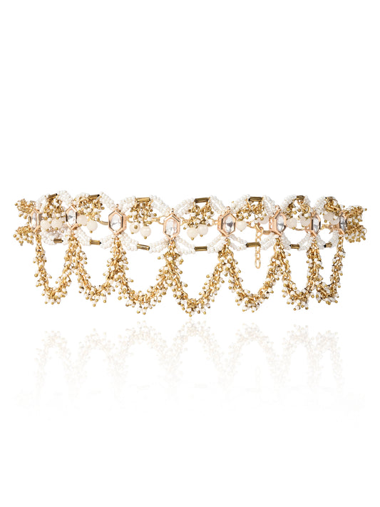 white and gold versatile handcrfated statment choker for haldi mehendi carnival and all fun wedding events