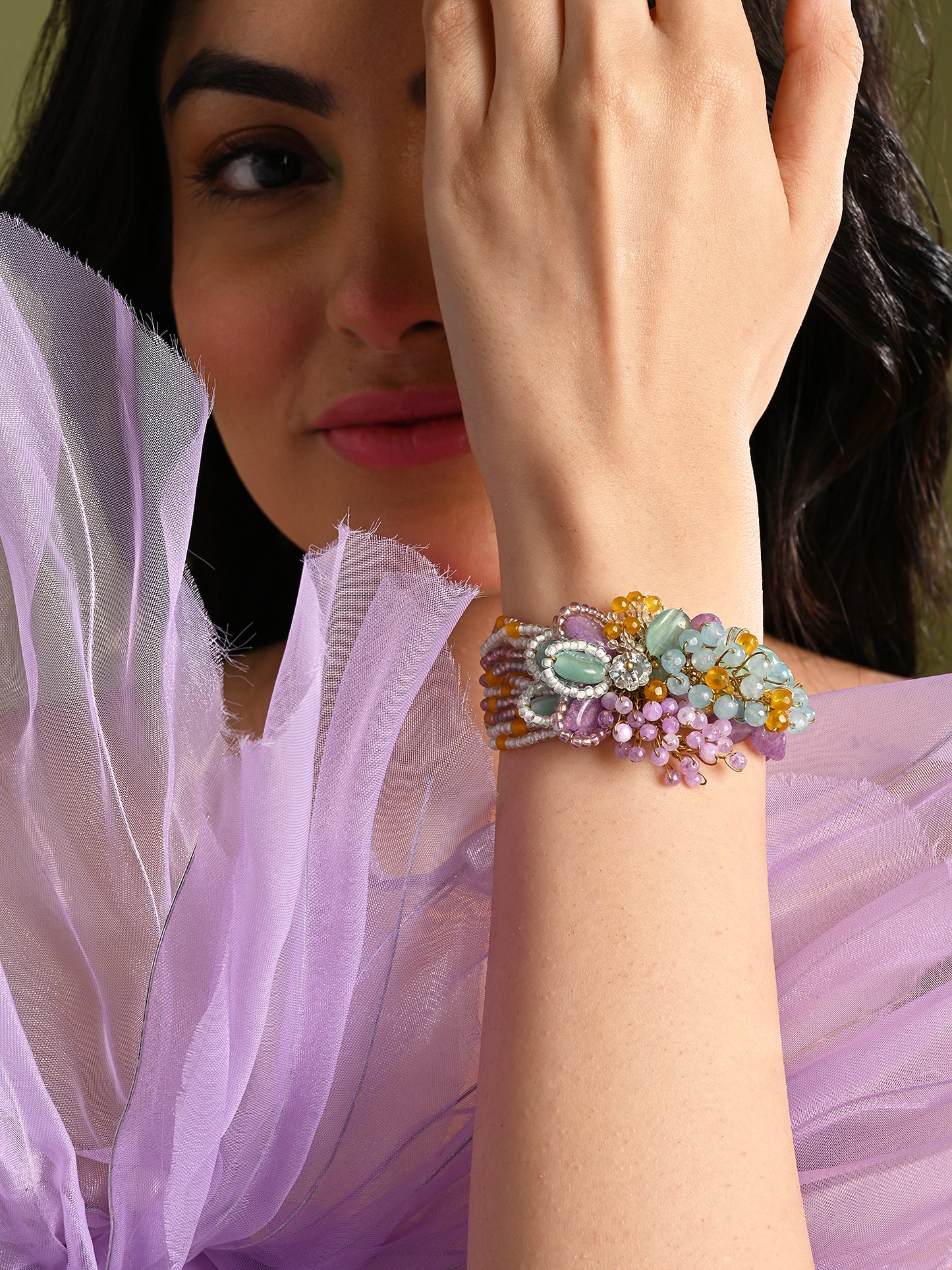 Gold Plated Colourful Stone Adjustable Bracelet For Weddings