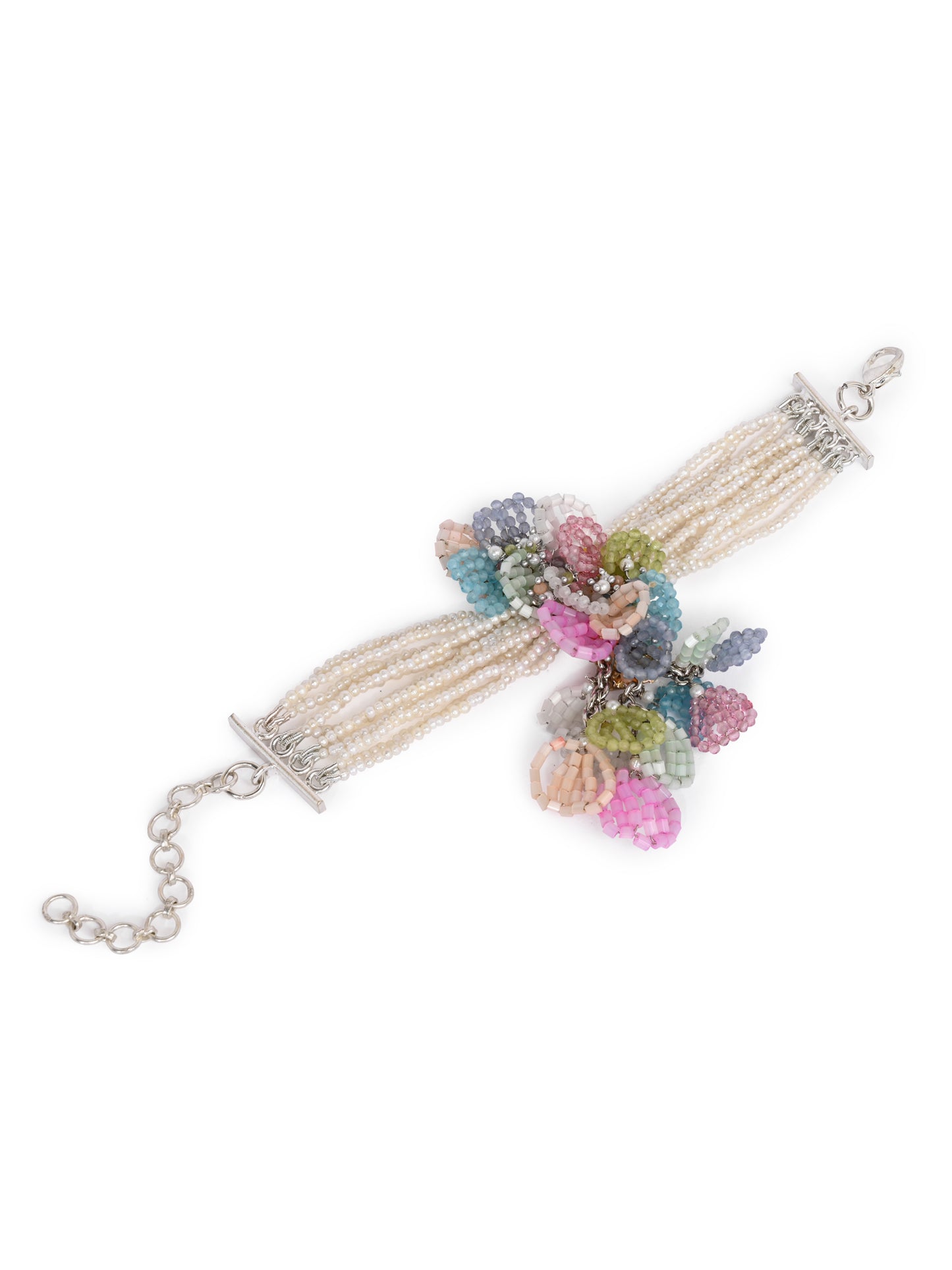 Floral Patel Colourful Pendant Adustable Bracelet With White Pearls