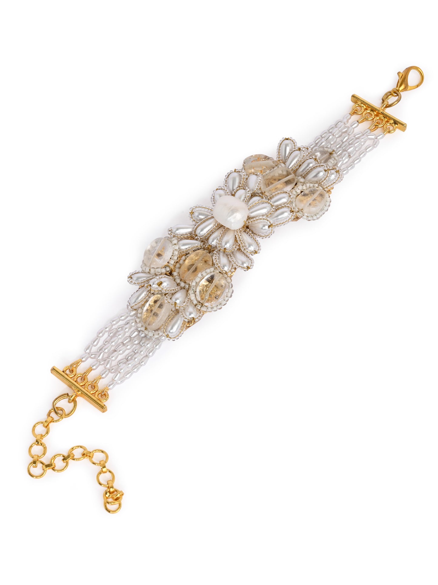 Butterfly Shape White Pearl And Oval Stone All Size Bracelet