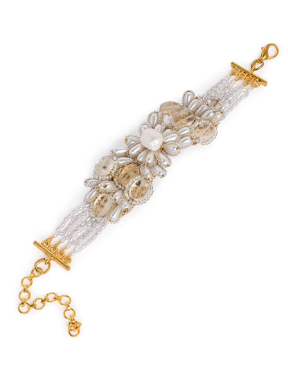 Butterfly Shape White Pearl And Oval Stone All Size Bracelet