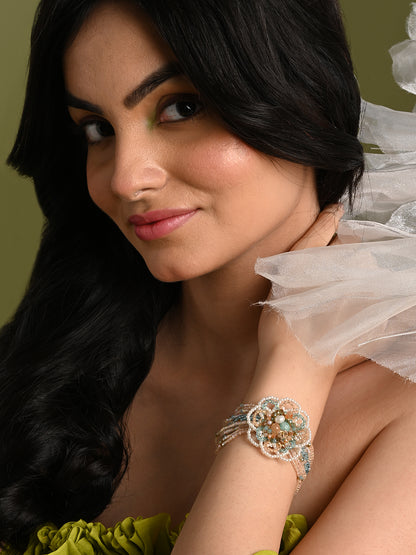 Round Floral Pearl Colourful Crystal And Stone Bracelet