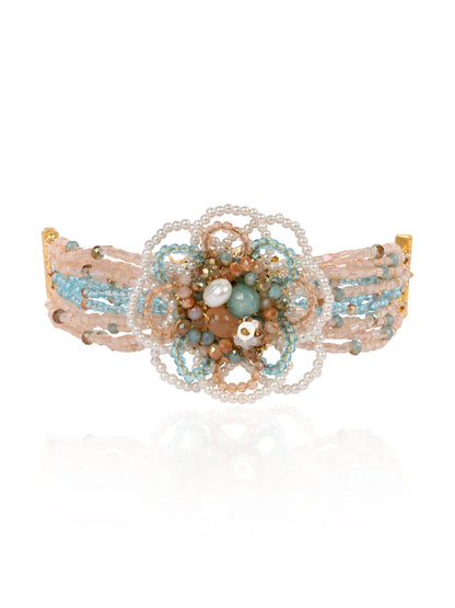 Round Floral Pearl Colourful Crystal And Stone Bracelet