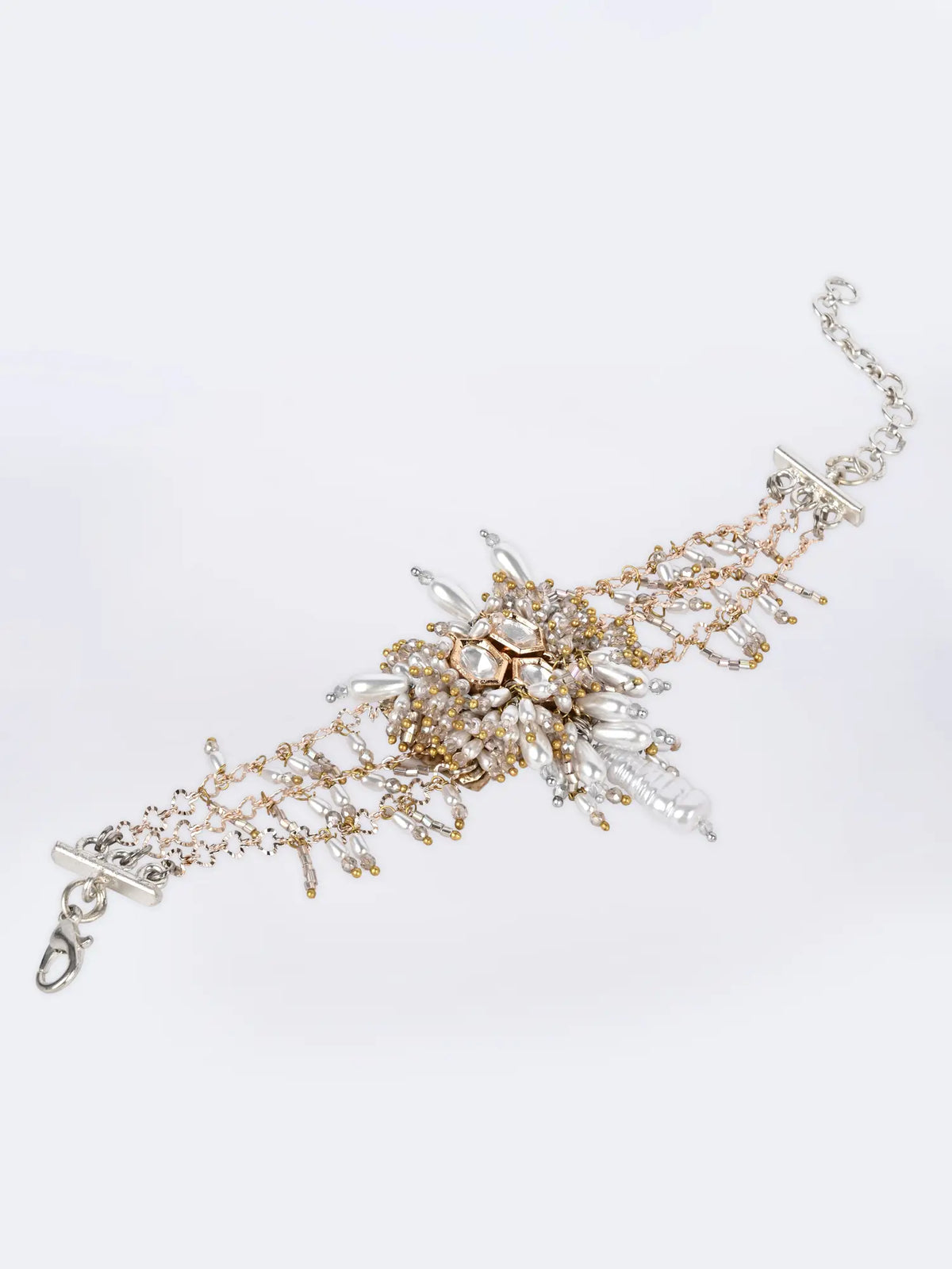 Long Traditional Kundan Pearl Beaded Statement Tail Chain Necklace