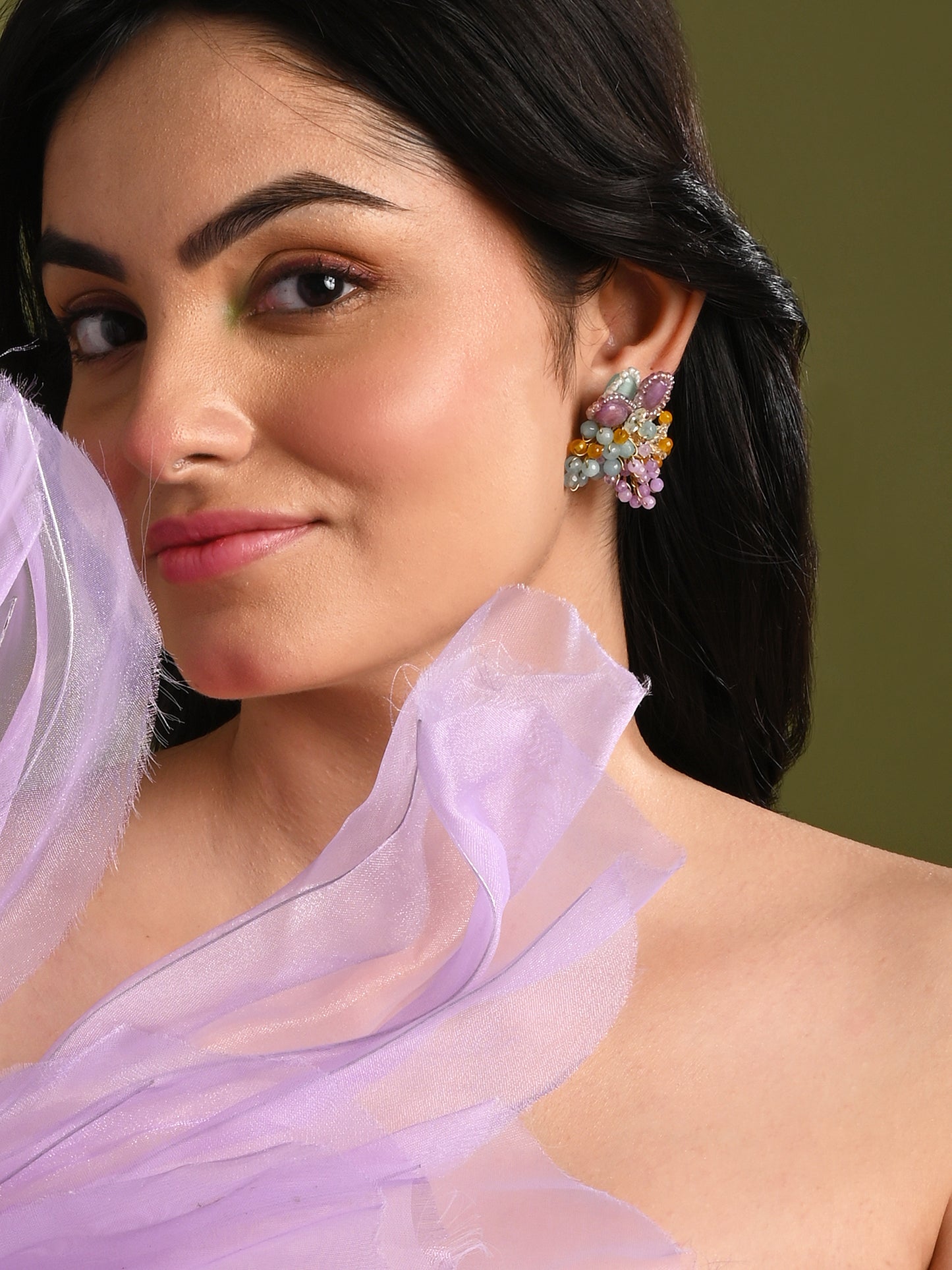 Multicolour Round Floral Stone Earrings