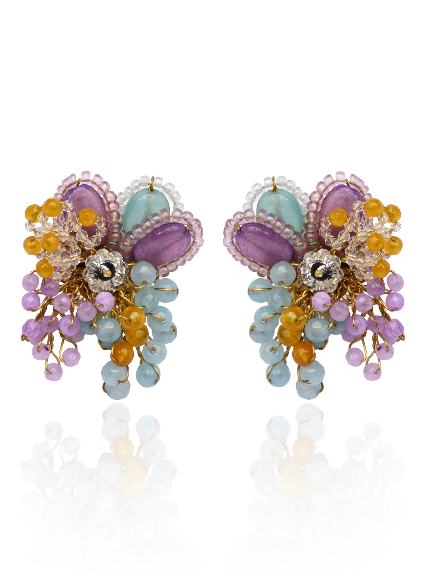 Multicolour Round Floral Stone Earrings