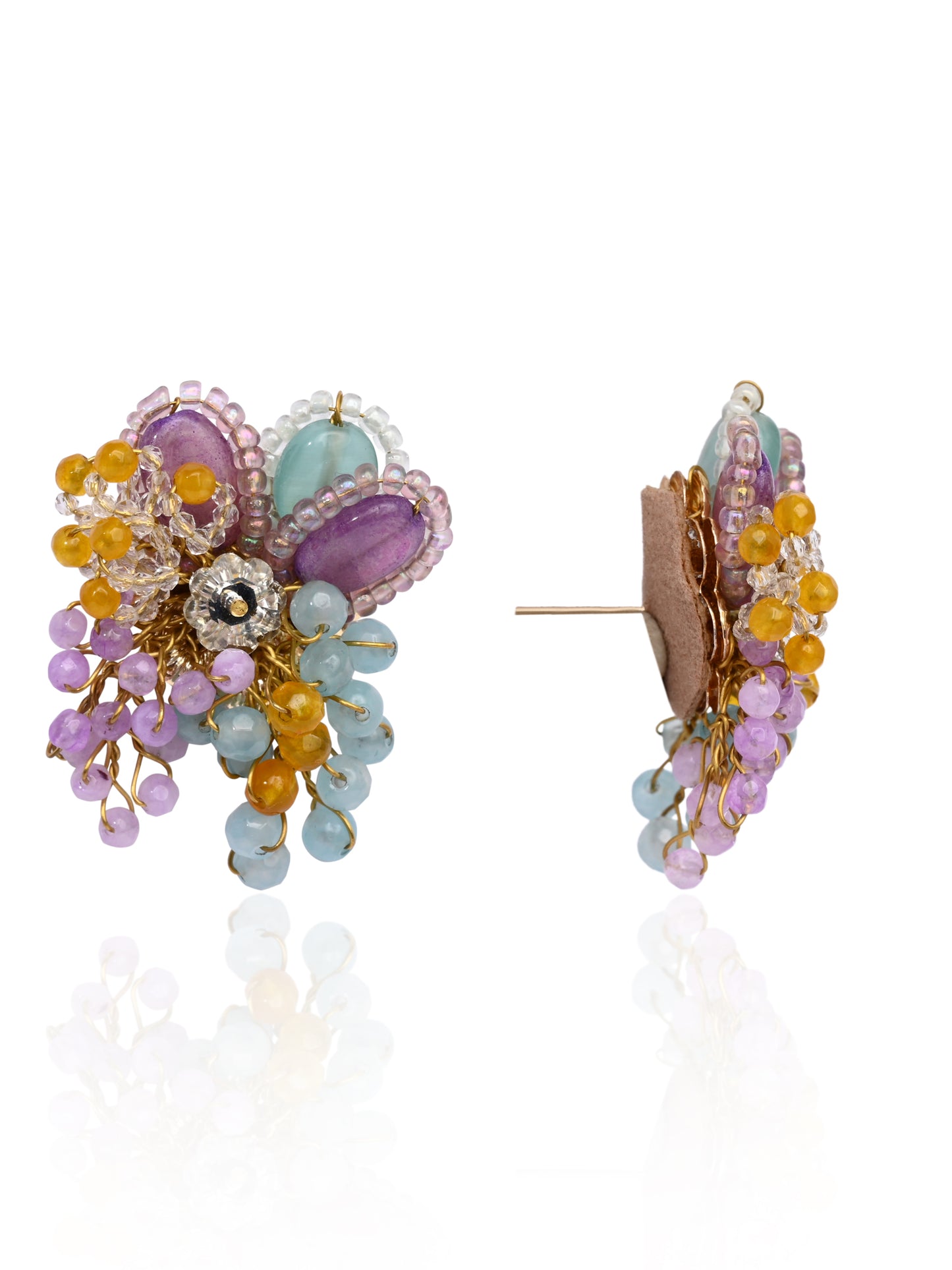 Multicolour Round Floral Stone Earrings