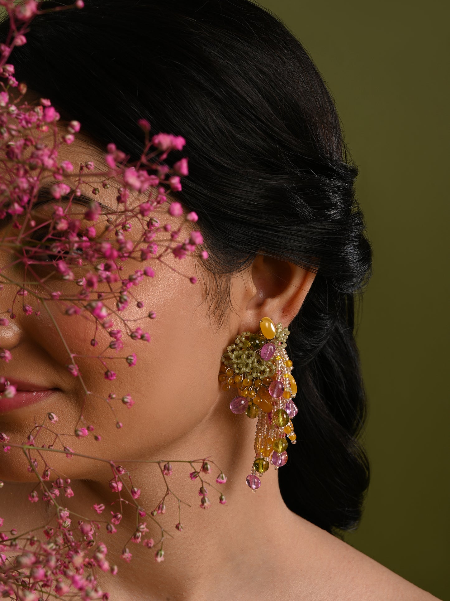 Colourful Stones Small Hanging Wedding Earrings