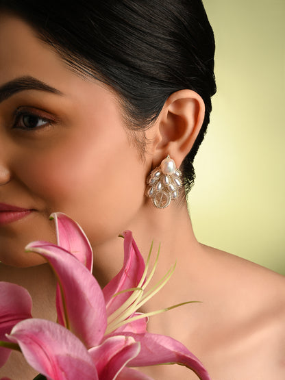 White Pearl Drop Pearl Triangle Earrings