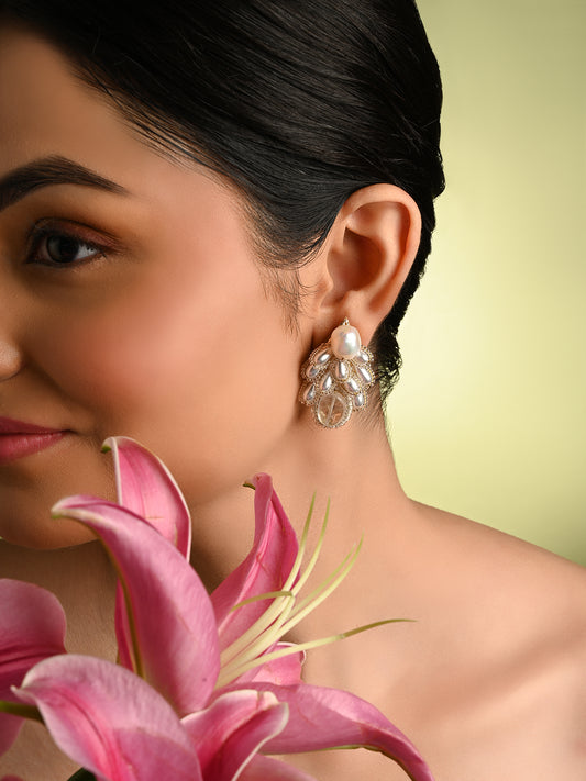 White Pearl Drop Pearl Triangle Earrings