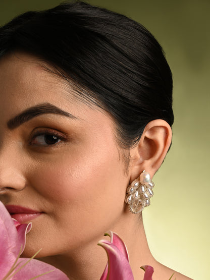 White Pearl Drop Pearl Triangle Earrings