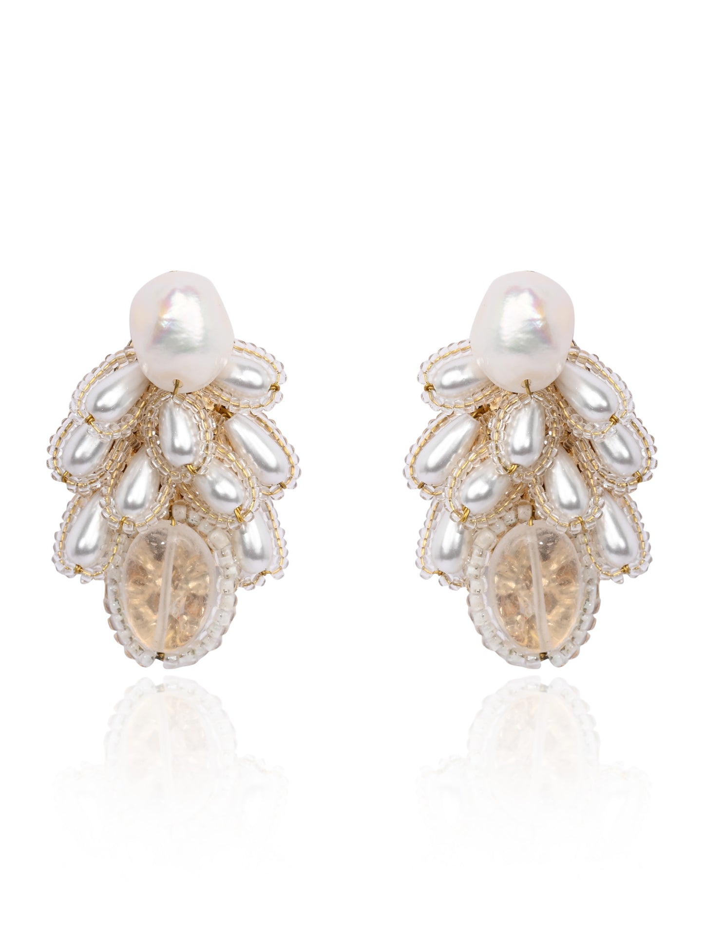 White Pearl Drop Pearl Triangle Earrings