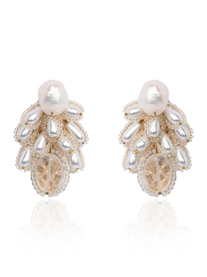 White Pearl Drop Pearl Triangle Earrings