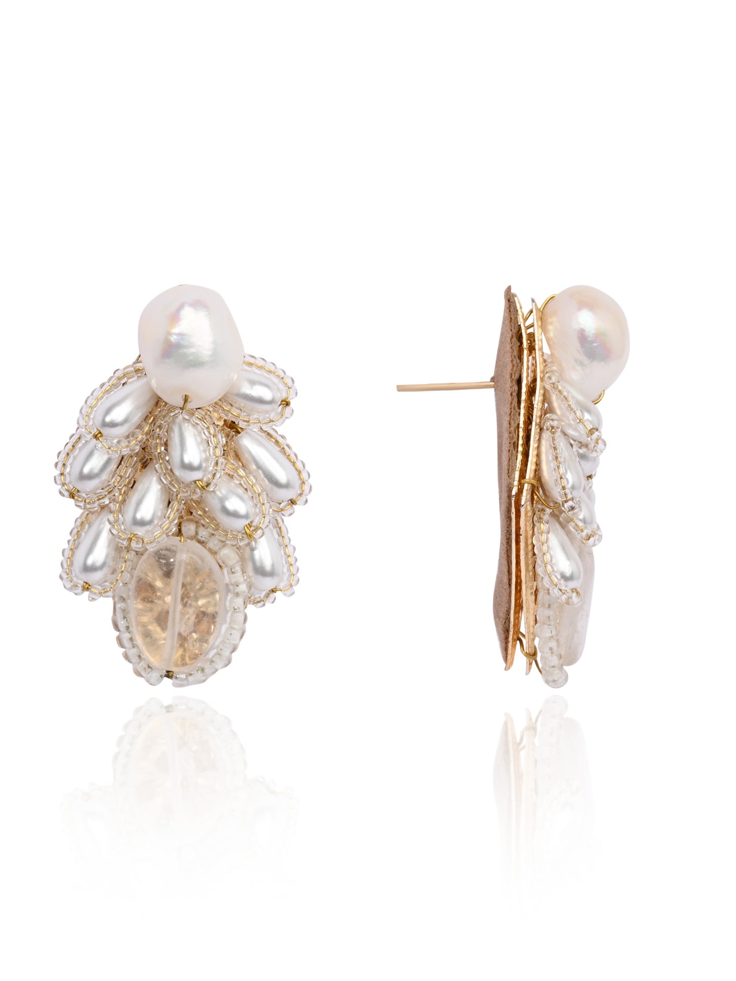 White Pearl Drop Pearl Triangle Earrings