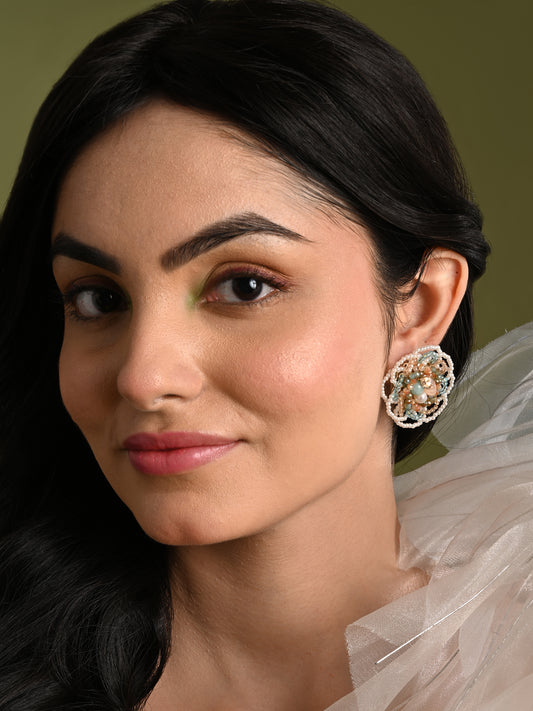 Floral Haldi Mehendi Colourful Stone Crystal Earrings