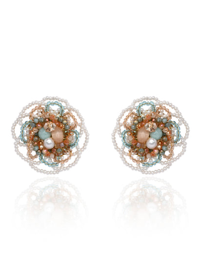 Floral Haldi Mehendi Colourful Stone Crystal Earrings