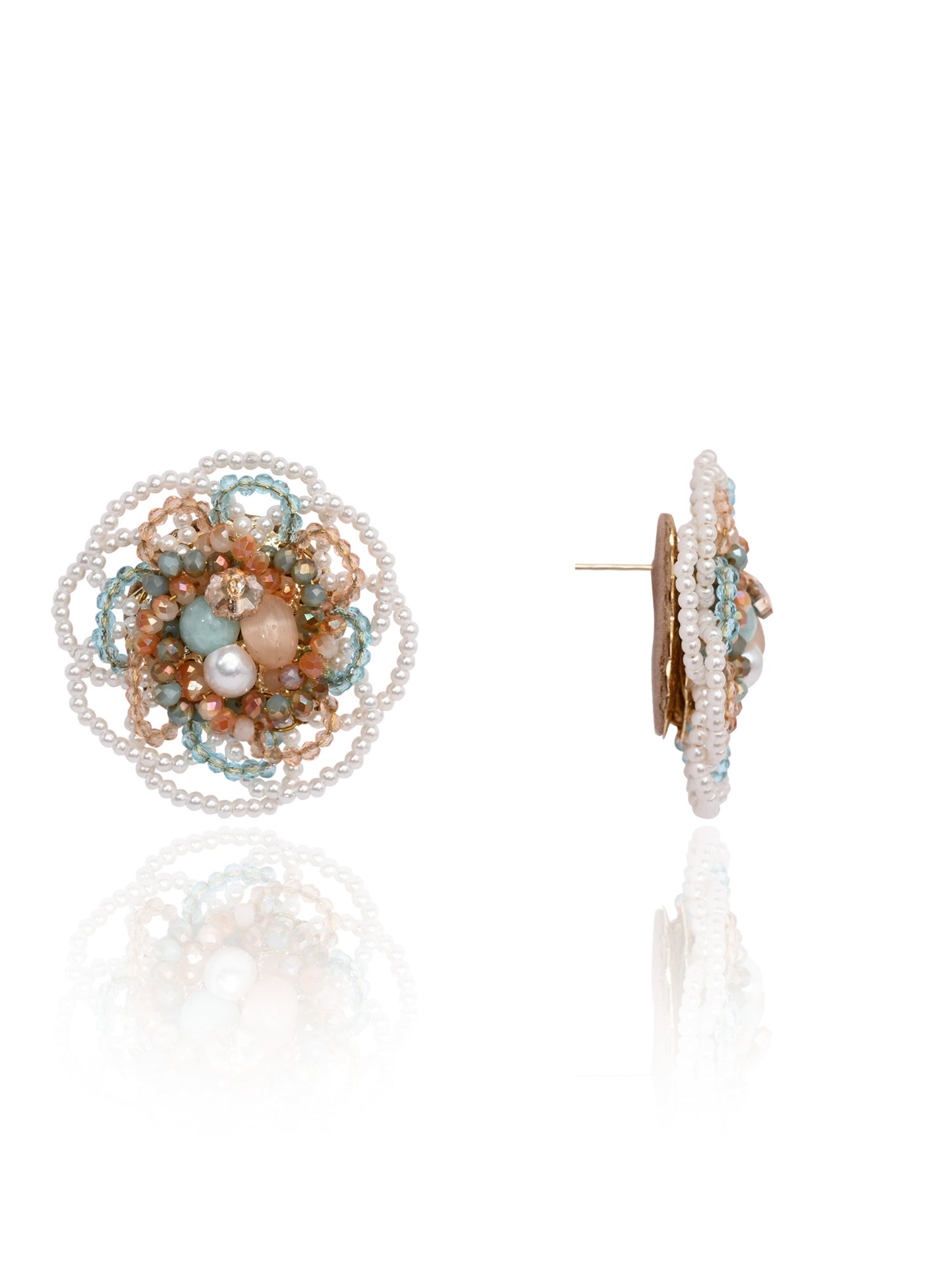 Floral Haldi Mehendi Colourful Stone Crystal Earrings