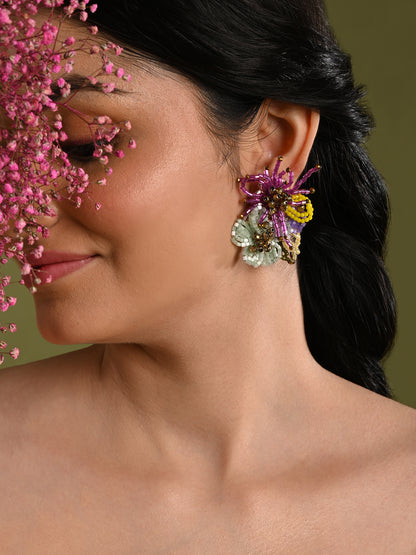 Colourful Crystal Beaded Flower Abstart Big Studs