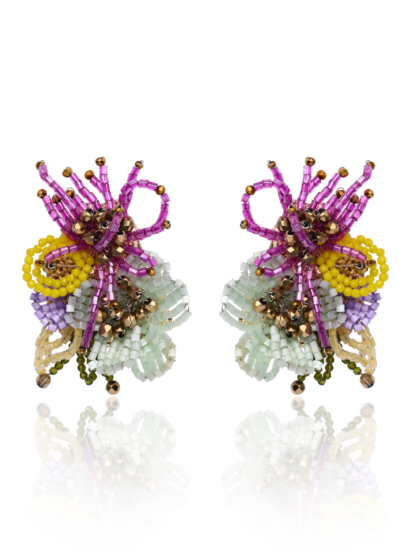 Colourful Crystal Beaded Flower Abstart Big Studs