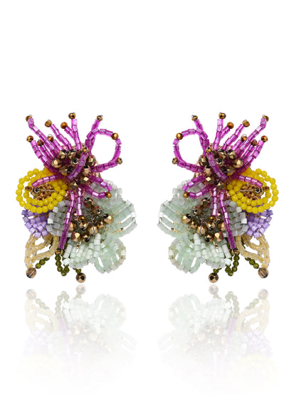 Colourful Crystal Beaded Flower Abstart Big Studs