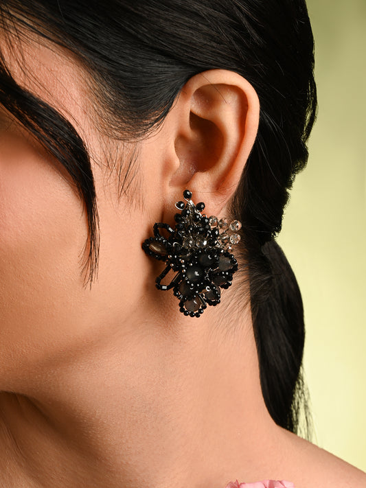 Shaded Oval Balck And Grey Stone Stud Earrings