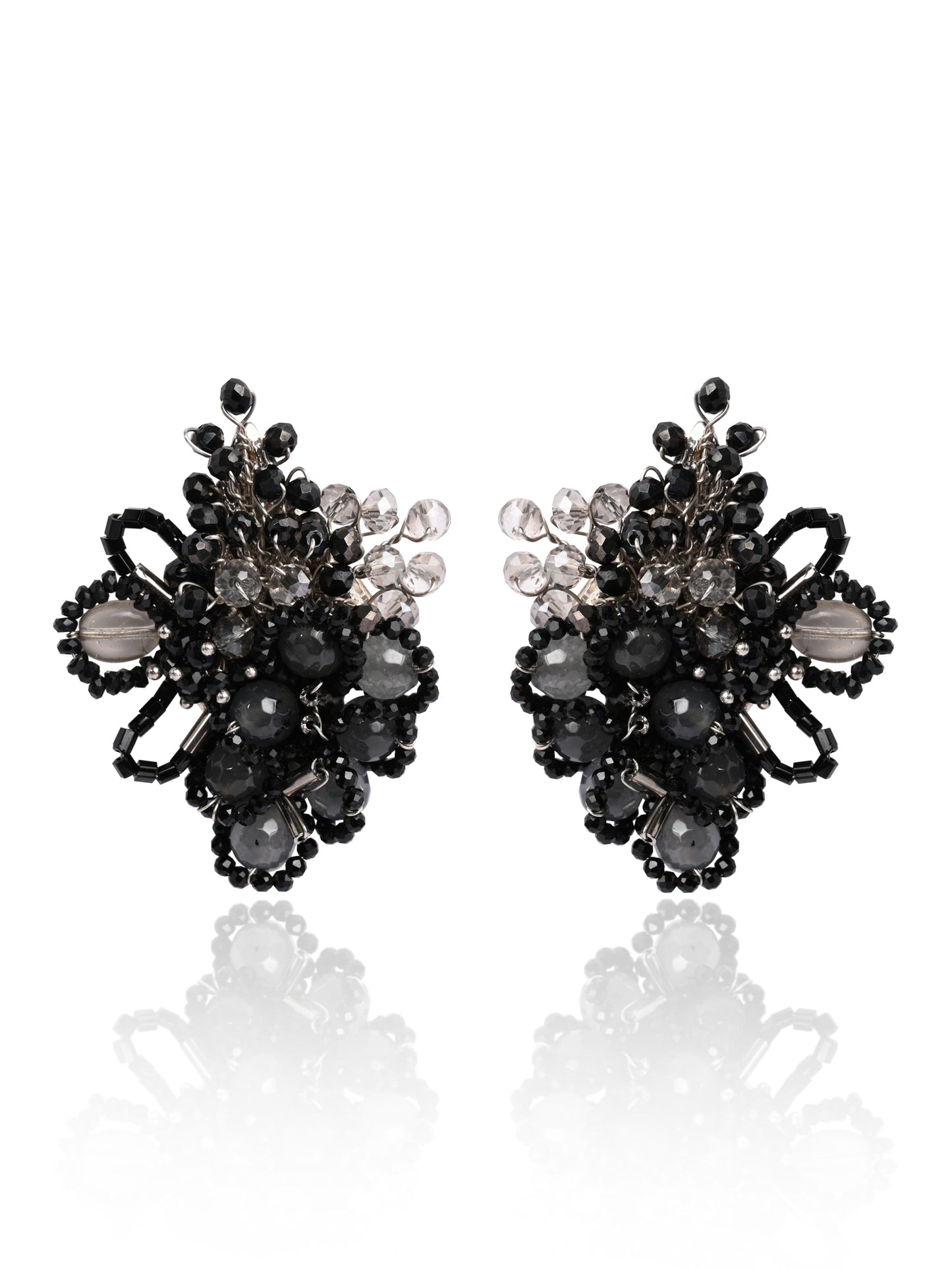 Shaded Oval Balck And Grey Stone Stud Earrings