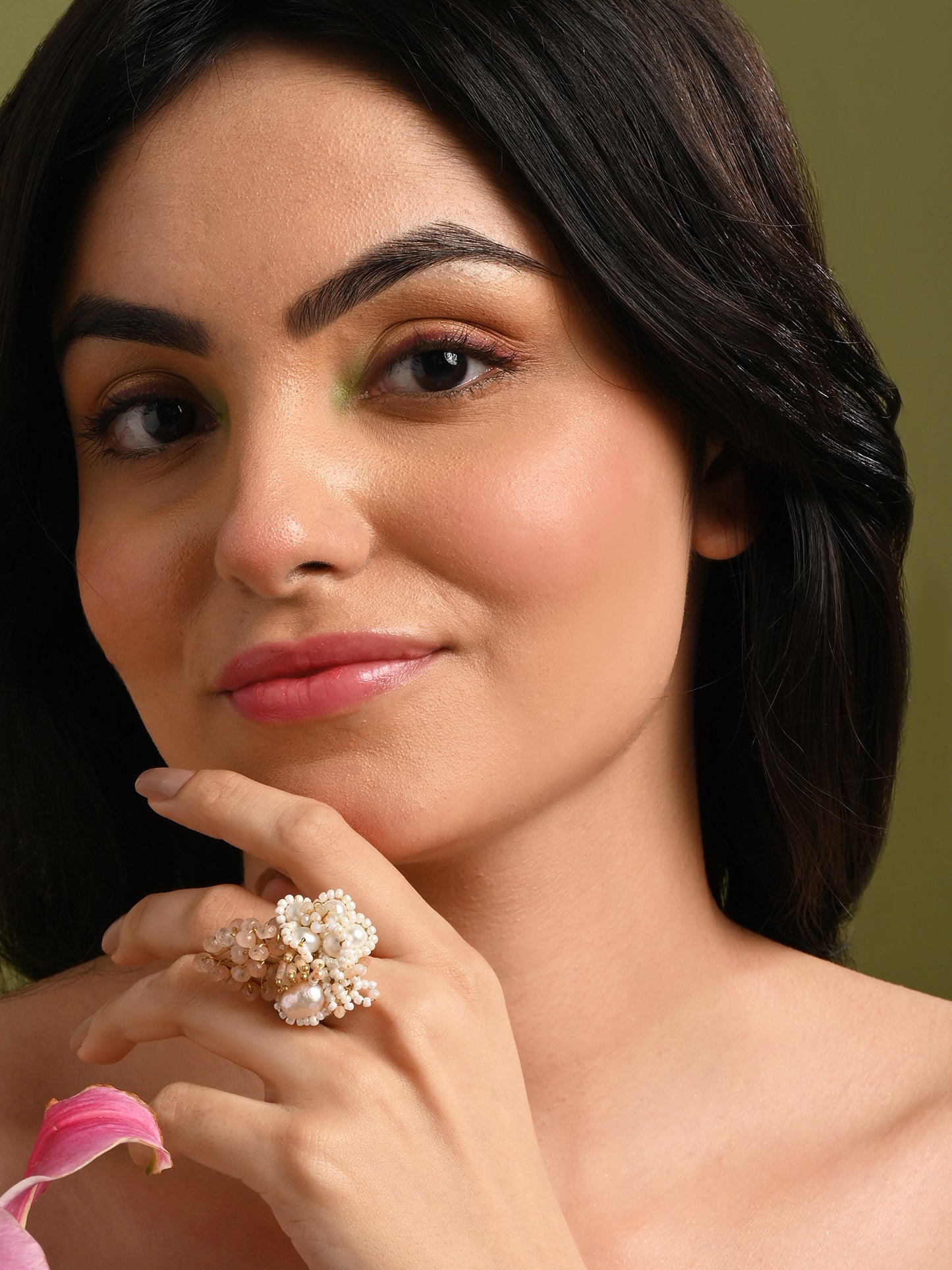 Pearl Peach Finger Rings For Women