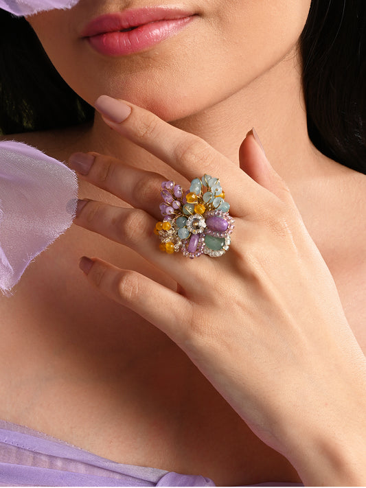 Adjustable Colourful Stone Finger Ring For Women
