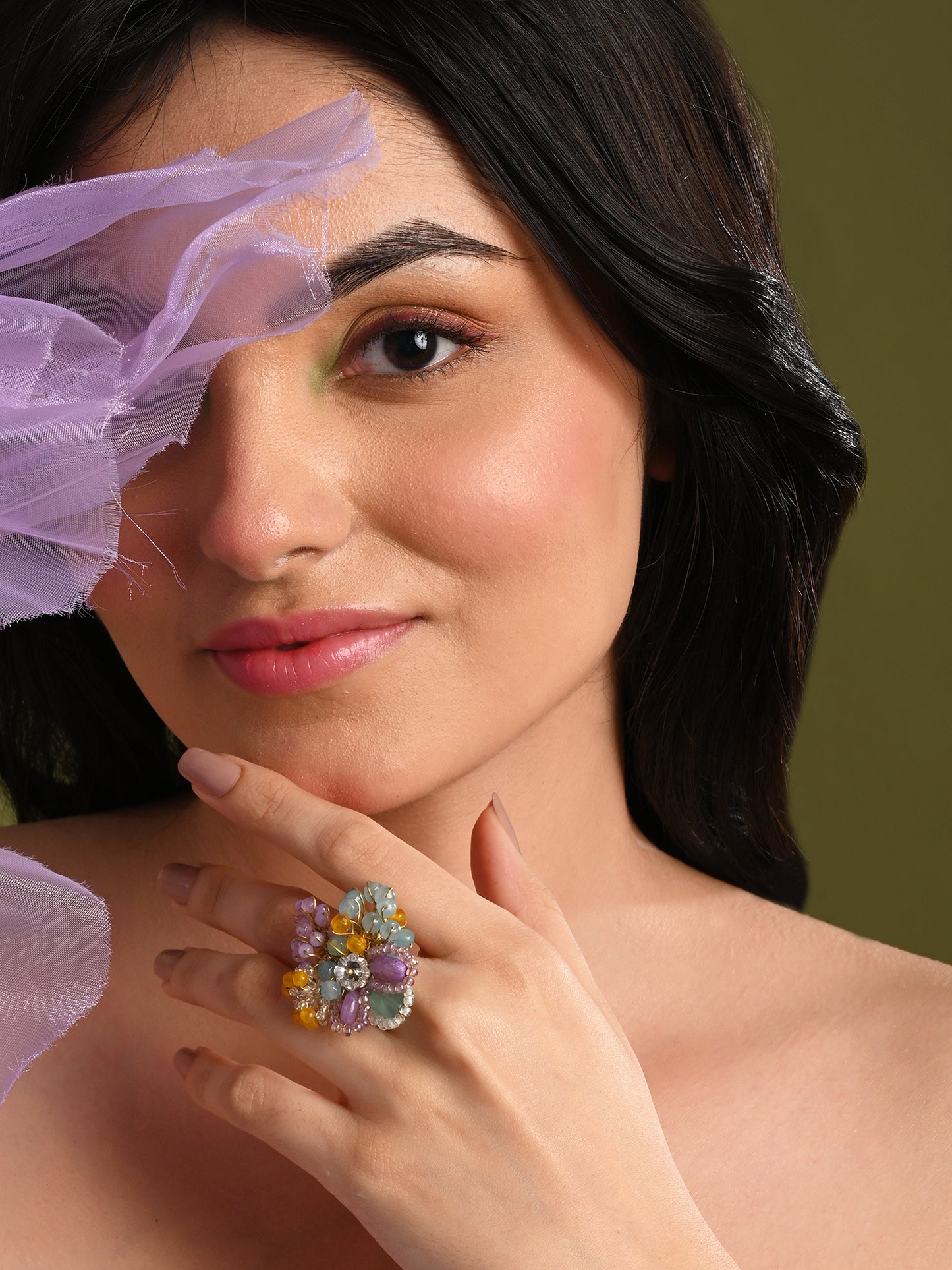 Adjustable Colourful Stone Finger Ring For Women