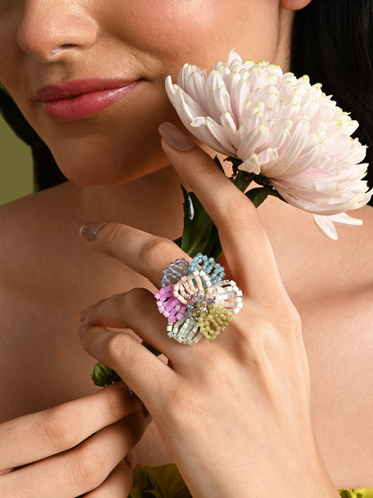 Colourful Floral Crystal Adjustable Ring