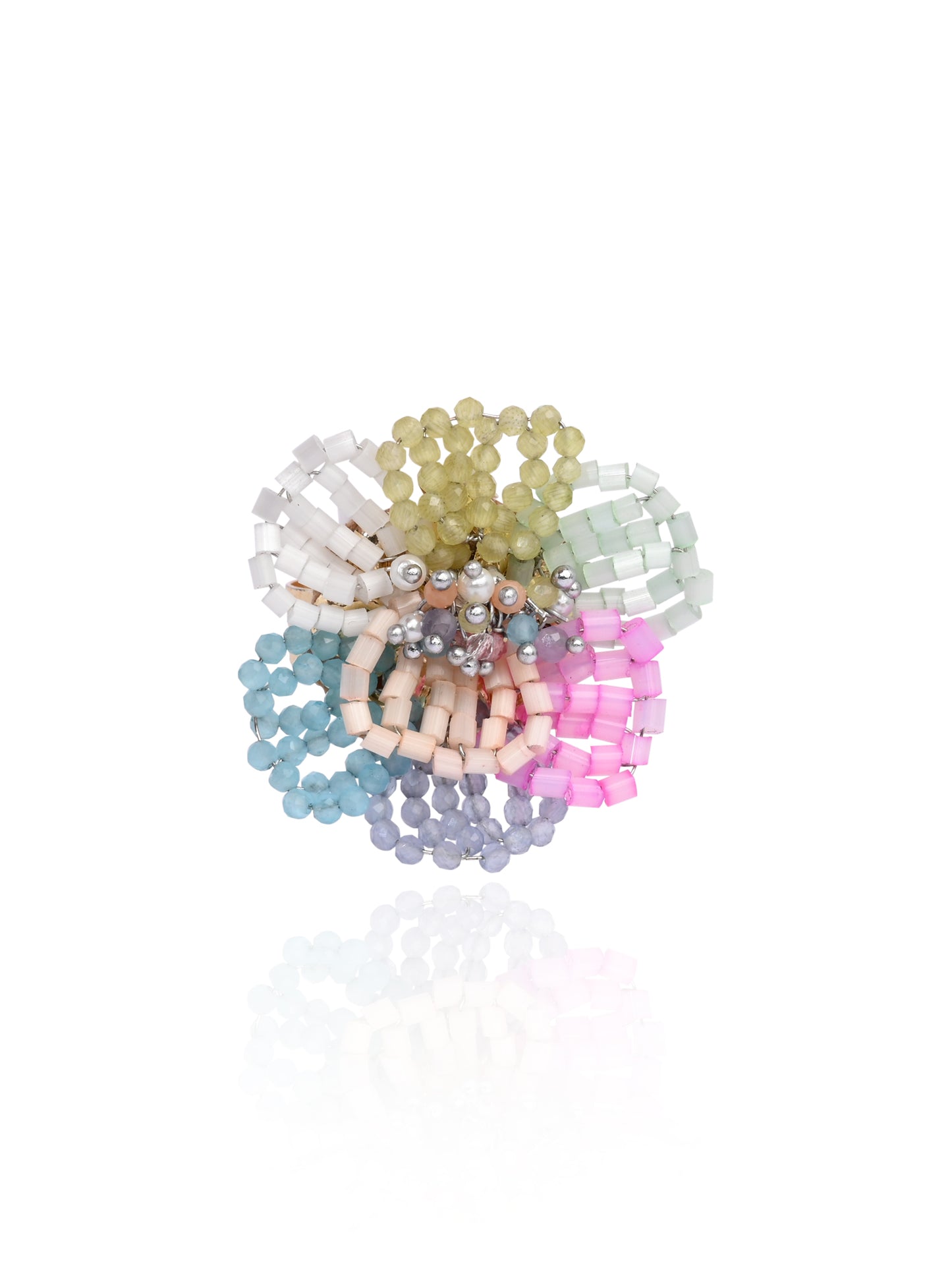 Colourful Floral Crystal Adjustable Ring