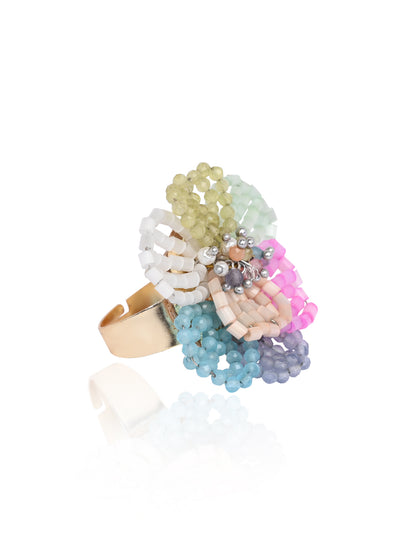 Colourful Floral Crystal Adjustable Ring