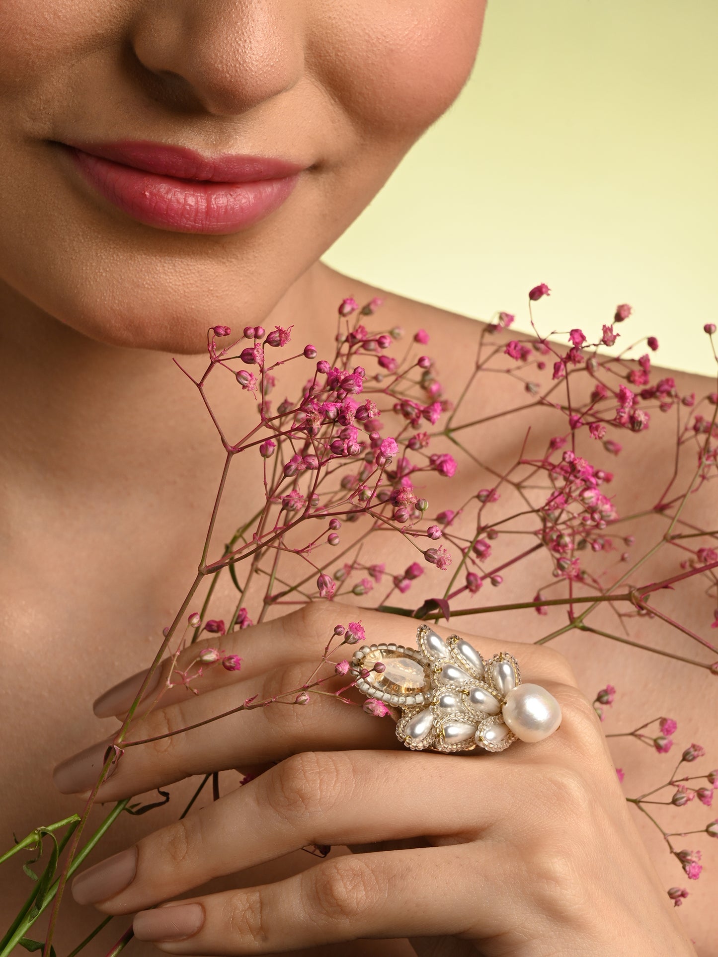 Pearl Drop Pearl Triangle Adjustable Finger Ring