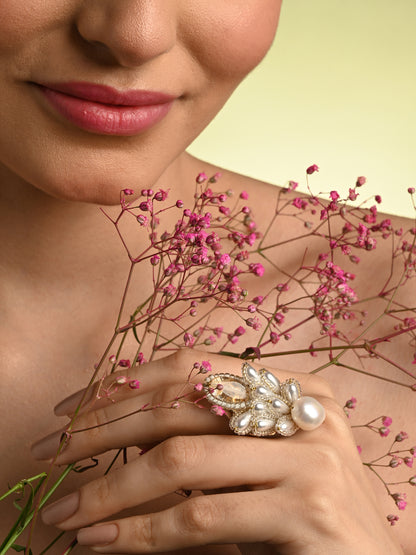 Pearl Drop Pearl Triangle Adjustable Finger Ring