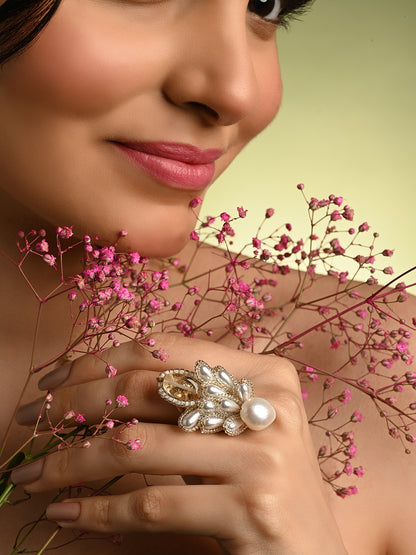 Pearl Drop Pearl Triangle Adjustable Finger Ring