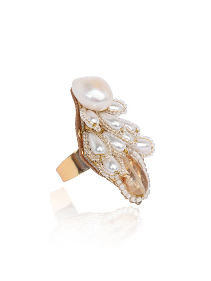 Pearl Drop Pearl Triangle Adjustable Finger Ring