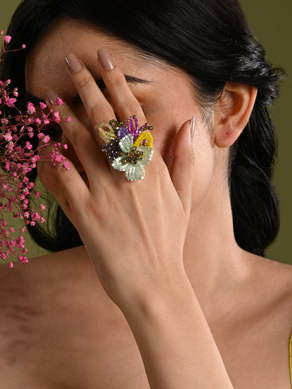 Colourful Crystal Adjustable Ring For Women