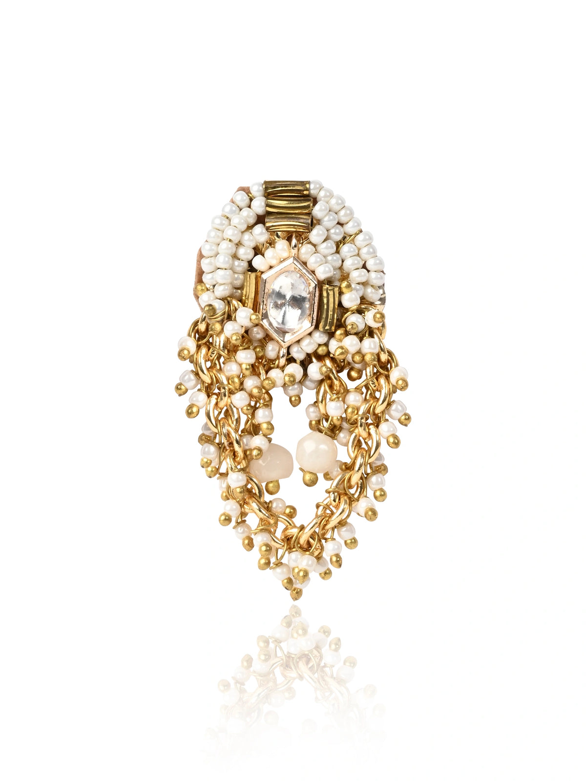 White and golden ring with kundan detailing
