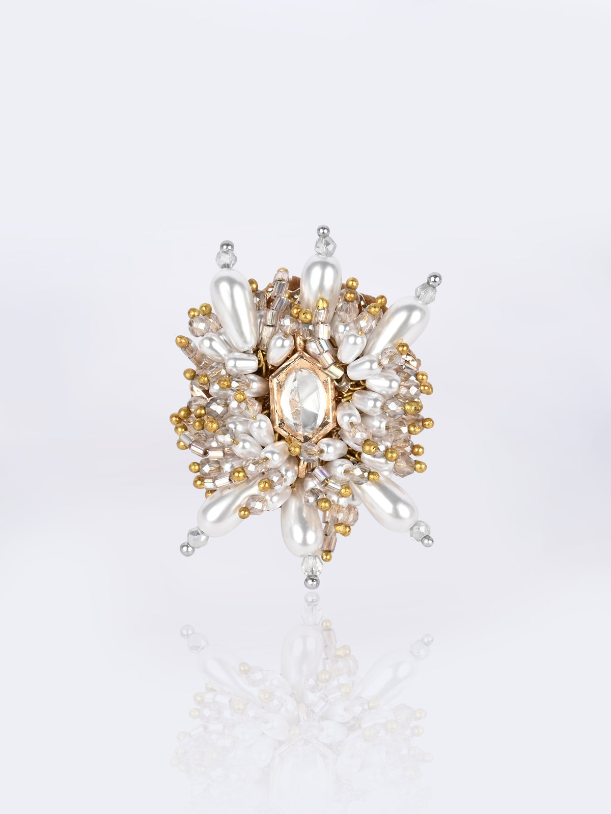 White Kundan Rose Gold Ring  Statement Kundan Ring D’oro