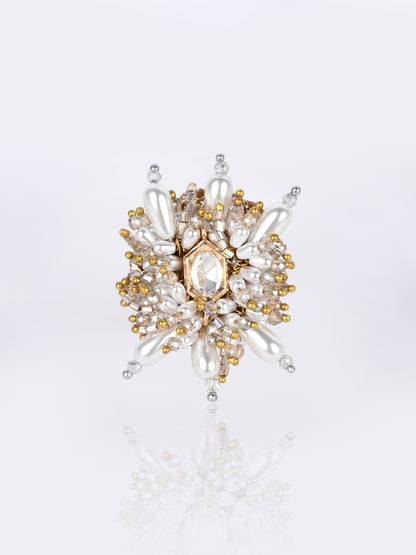 White Kundan Rose Gold Ring  Statement Kundan Ring D’oro
